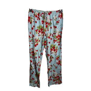 Nick & Nora Strawberry Kisses Pajama Pants Sz Small Blue Cotton Sleep Lounge